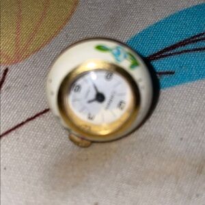 Porcelain Floral Accent Clock - White and Gold